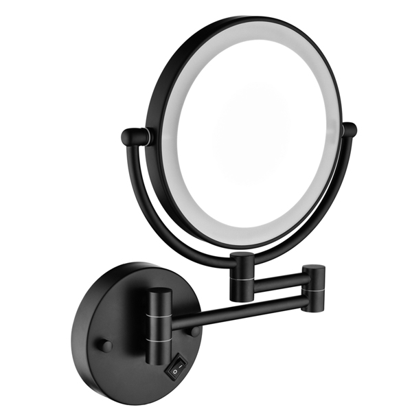 衛浴配件｜Yatin 雙面伸縮帶燈化妝鏡 7.11.047MB -黑色｜風尚精品衛浴